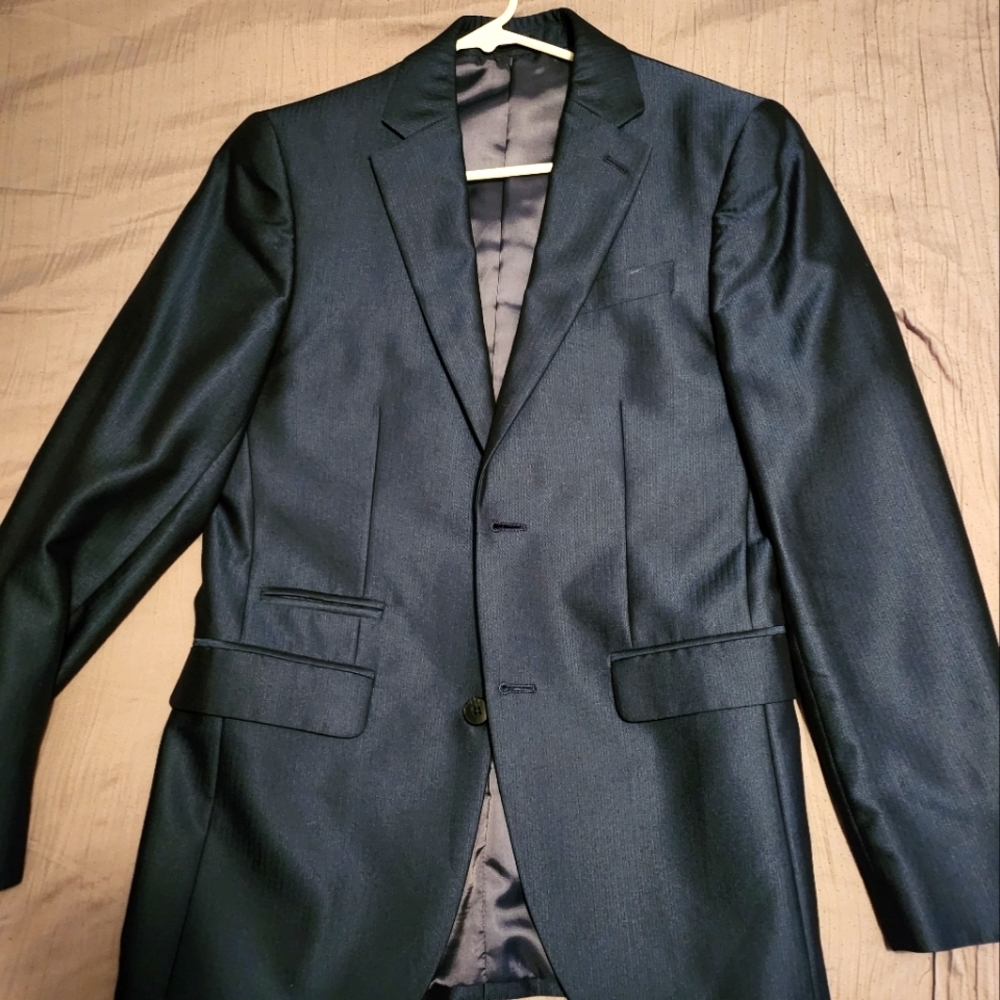 Satin Blue Slim Fit Suit by JF Ferrar